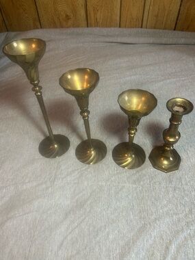 Brass Candle Holders Set - Gold Tone Decorative Holders